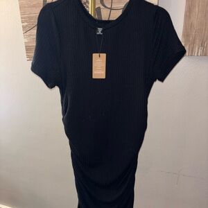 SHEIN Black Ribbed Short Sleeve Midi Dress